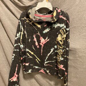 Justice Girls Crop Black Hoodie Sweatshirt Size MEDIUM Patterned